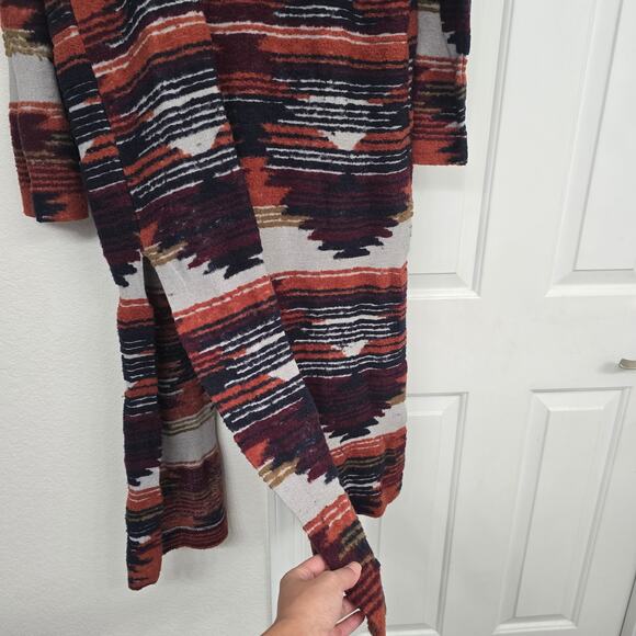 Lucky Brand Aztec Knit Duster Cardigan Women’s L Long Open Front Boho Southwest - Picture 5 of 8